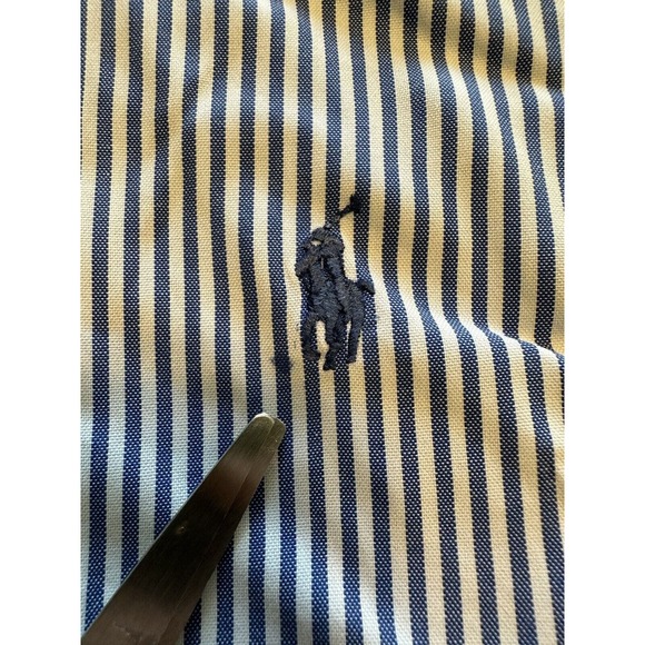 Ralph Lauren Classic Fit Blue/White Striped w/Blue Pony Button Shirt Size 16.5 - Picture 4 of 11